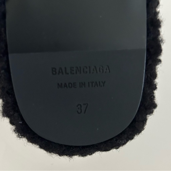 Balenciaga Black Faux Shearling Cosy BB Slip on Mule Slides Size 37 - Picture 6 of 9